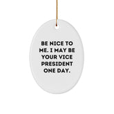 Funny Vice President Oval Ornament Gifts from Friends to Family - Be Nice To Me I May Be Your VP One Day - Christmas Unique Gifts for Vice President - Image 1